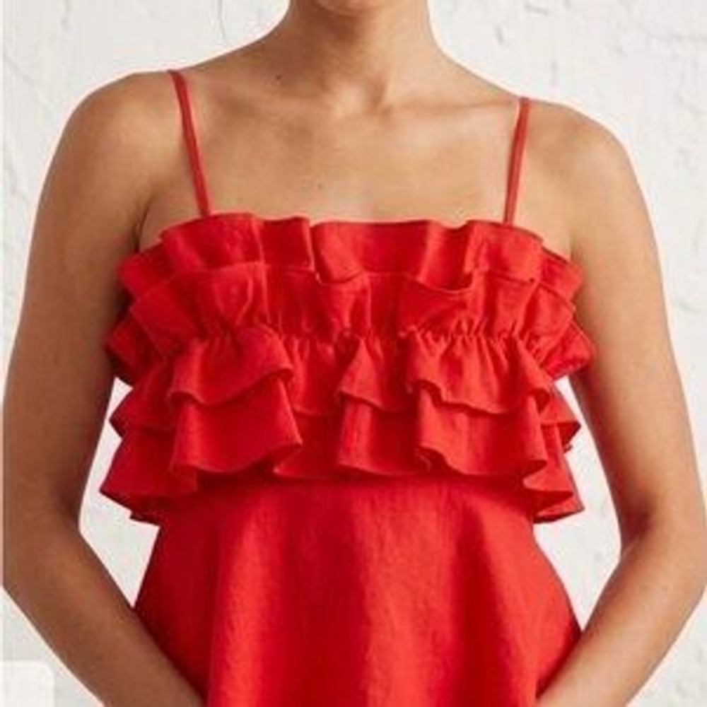 Sienna Sky Womens Red Tiered Ruffle Smocked Back Camisole summer Top Large NWT